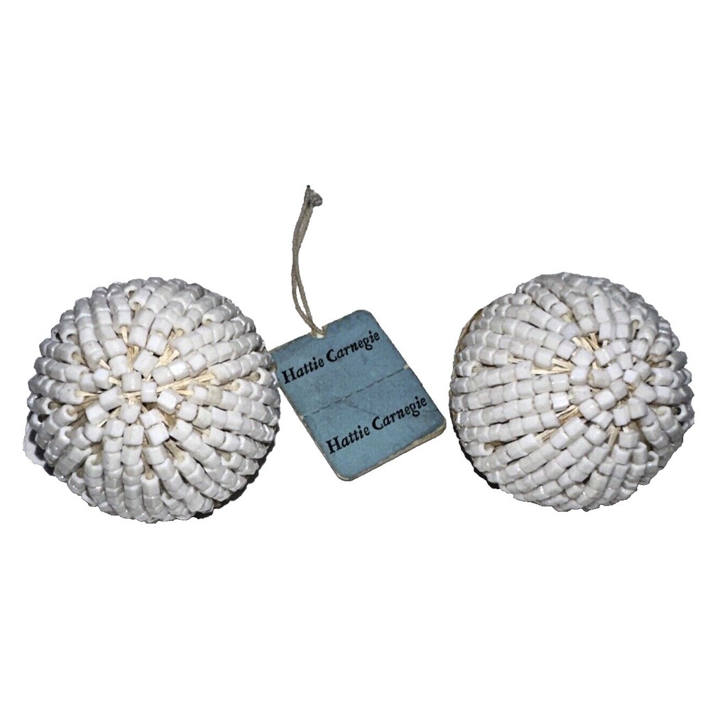 Hattie Carnegie Clip On earrings White Beaded Dome Round Vintage